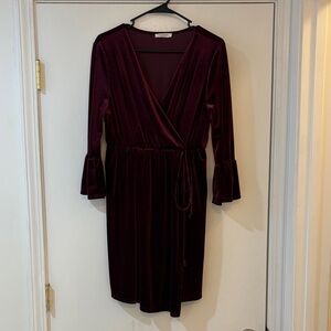 Promesa Deep Burgundy Velvet Long Sleeve Dress
